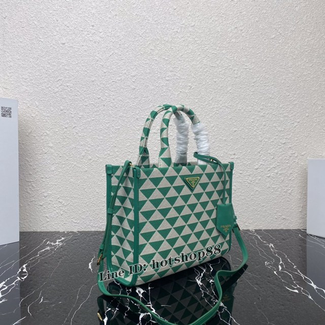 Prada專櫃新款刺繡織物包購物袋 1BA354中號 普拉達中號手提刺繡托特包 csp1154